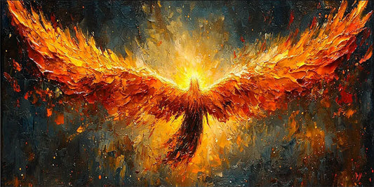 Phoenix Rising Textured Oil Painting - Large Hand-Painted Fiery Mythical Bird Wall Art on Canvas #ZZ007