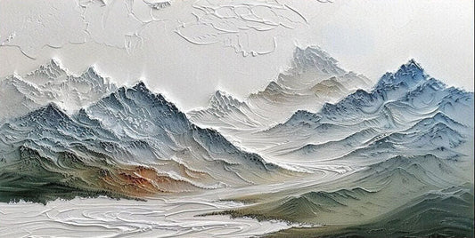 Modern 3D Textured Mountain Range Painting - Large Hand-Painted Landscape Wall Art on Canvas #ZZ145