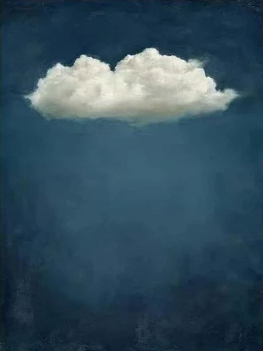 Modern Minimalist Cloud Painting - Large Vertical Blue Textured Canvas Wall Art #TC042