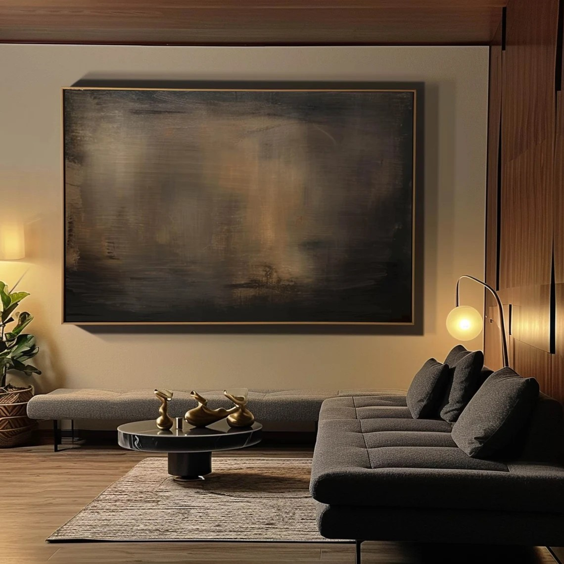 Modern Minimalist Abstract Painting - Large Handmade Brown & Black Textured Wall Decor #TC012