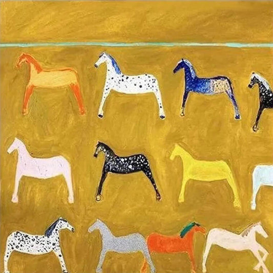 Minimalist Abstract Horse Oil Painting - Colorful Textured Hand-Painted Equine Wall Art #JJ426