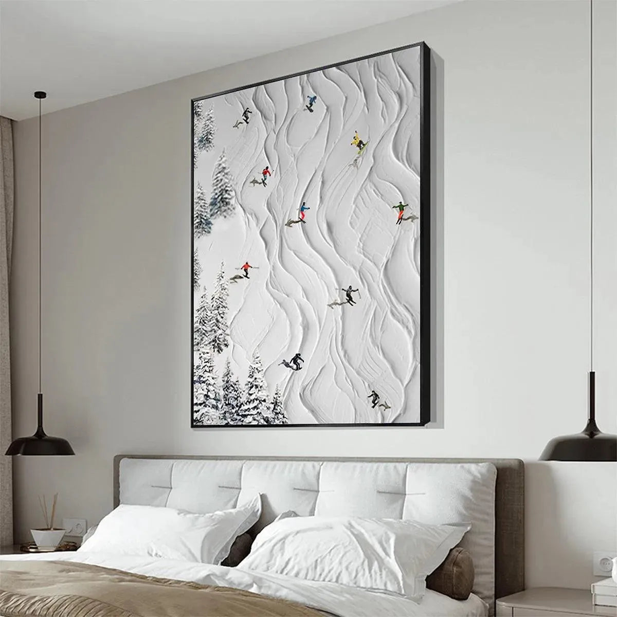 Modern Colorful Skiers on Snow Art - Large Vertical 3D Textured Sports Oil Painting #AA222