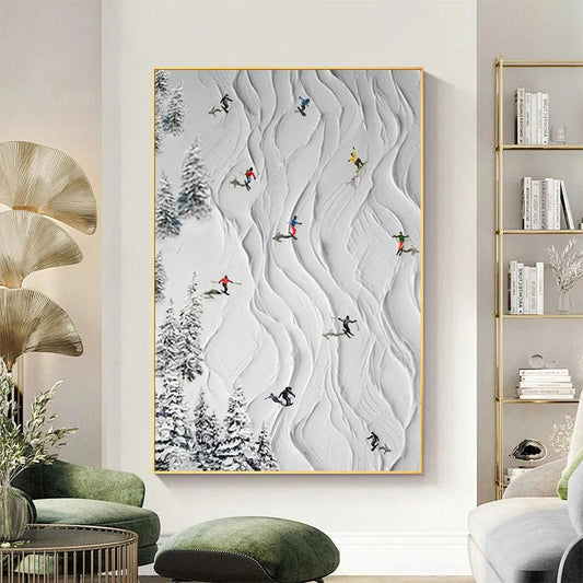Abstract Ski Tracks Painting | Modern Winter Landscape