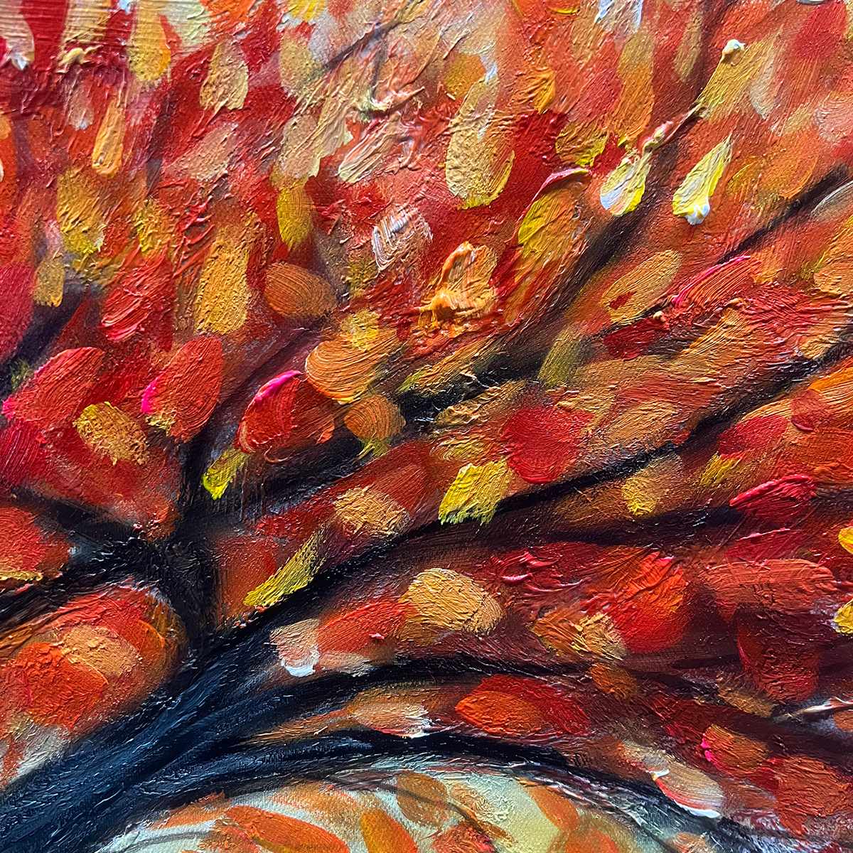 Red Tree Impasto Oil Painting - Textured Abstract Landscape Wall Art #TC 248