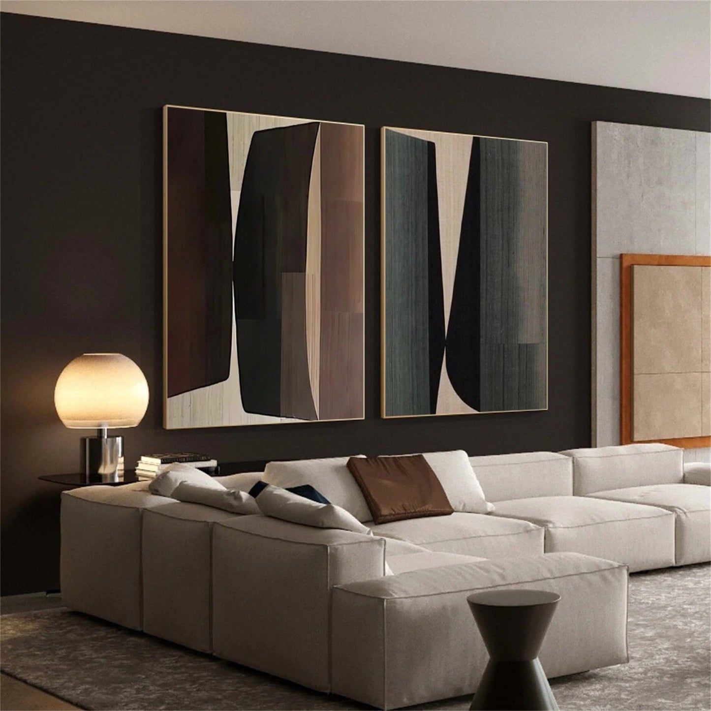 Modern Abstract Geometric Painting - 2 Piece Earth Tone Wall Art Set #TB 121