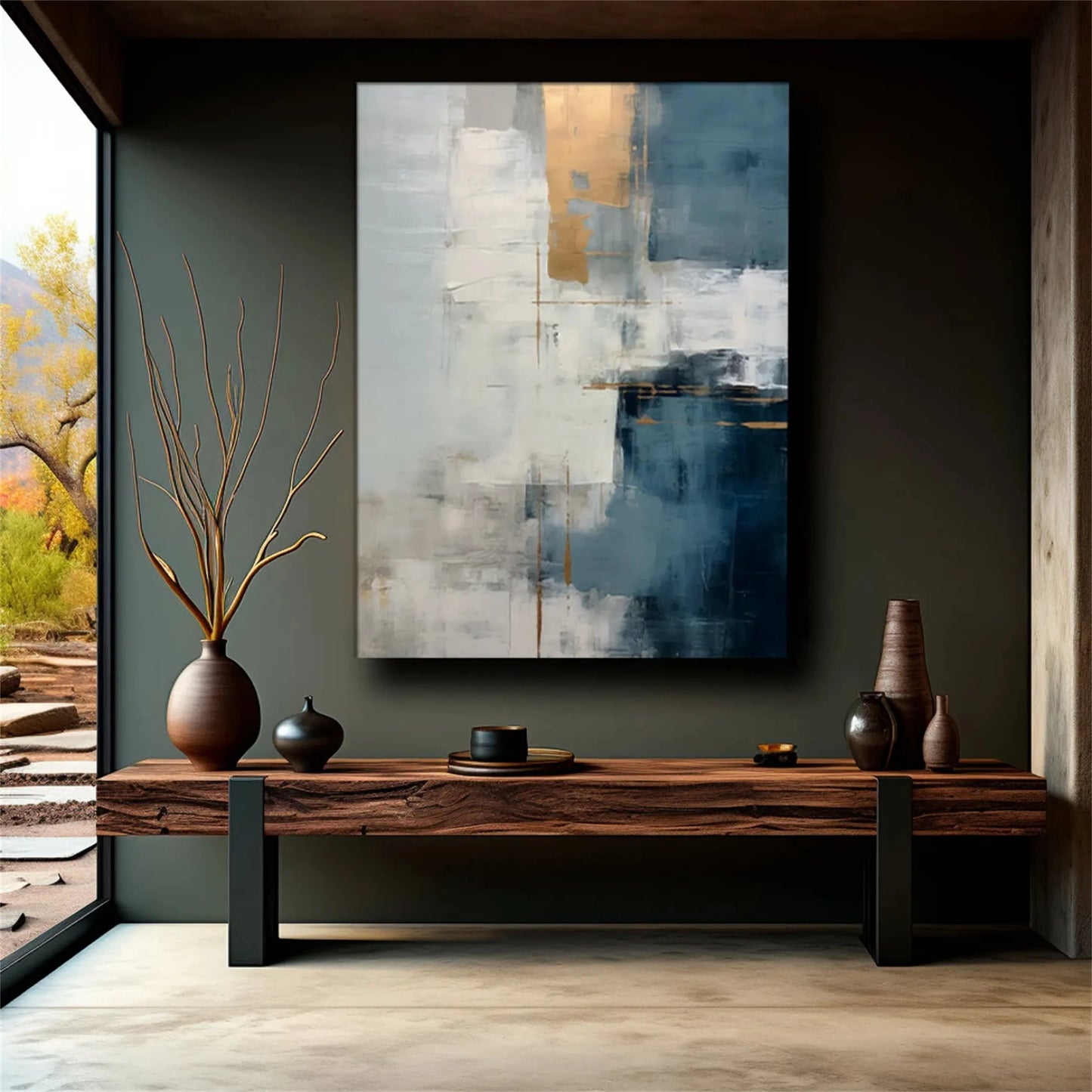 Large contemporary abstract hand-painted oil painting for living room wall decor