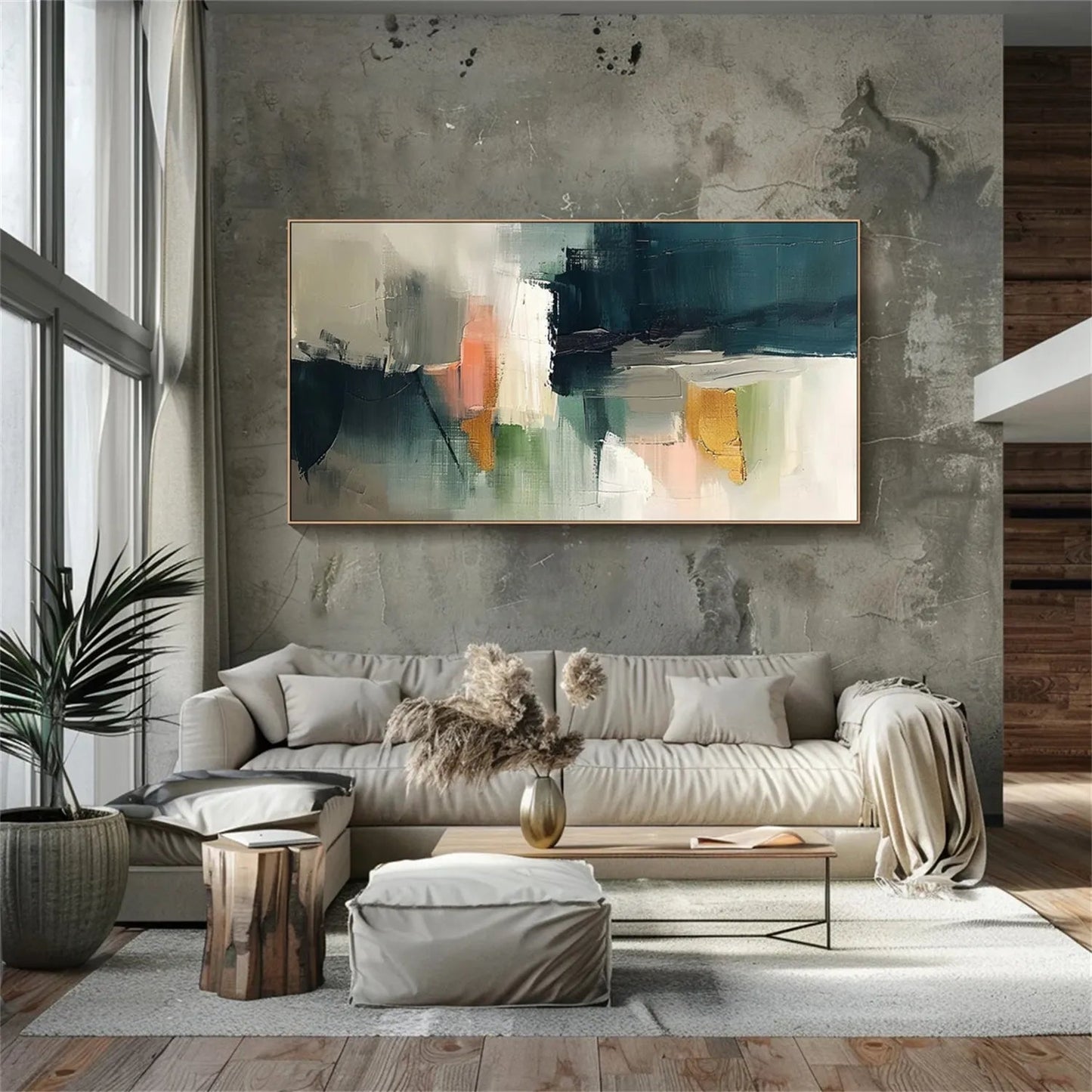 Modern Abstract Wall Art for Living Room - Large Horizontal Hand-Painted Canvas Painting #ZZ107