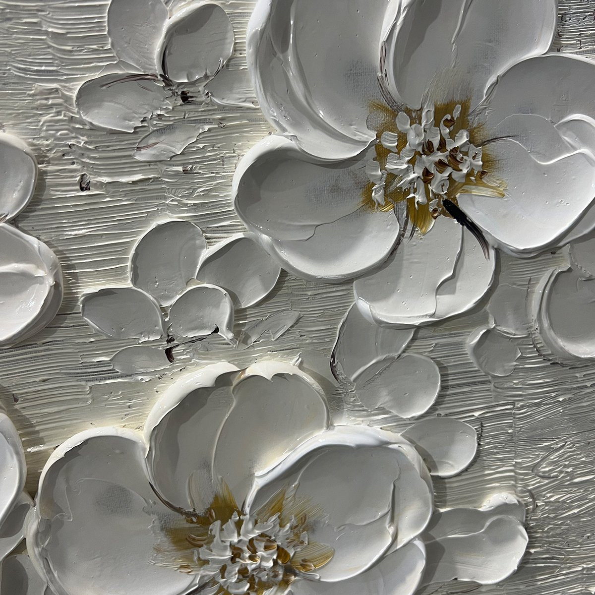 Textured White Floral Oil Painting - Elegant Blossom Wall Art #ZZ 251