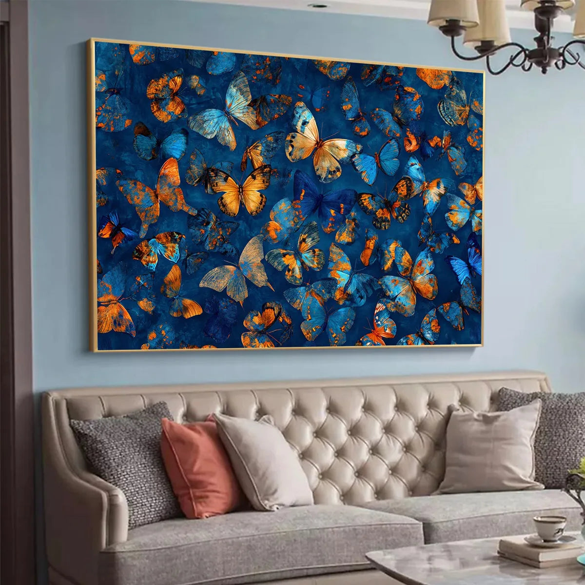 Blue and Orange Butterfly Painting - Vibrant Textured Canvas Wall Art #ZZ 257