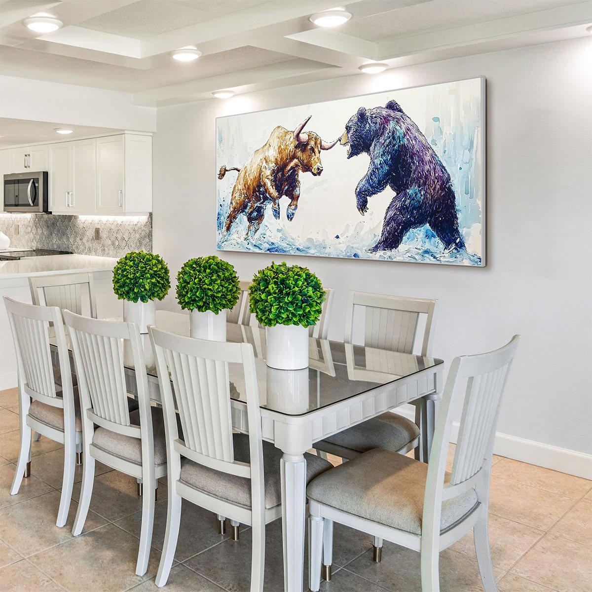 Minimalist Abstract Bull and Bear Oil Painting - Textured Hand-Painted Finance Office Art #ZZ241