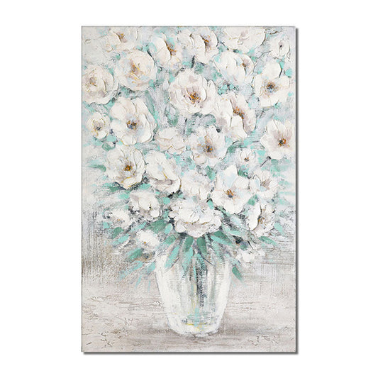 White Floral Vase Oil Painting - Textured Flower Wall Art#ZZ 252