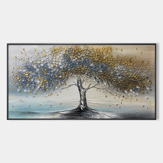 Abstract Gold Tree Painting - Grey and Gold Textured Wall Art#TC 246