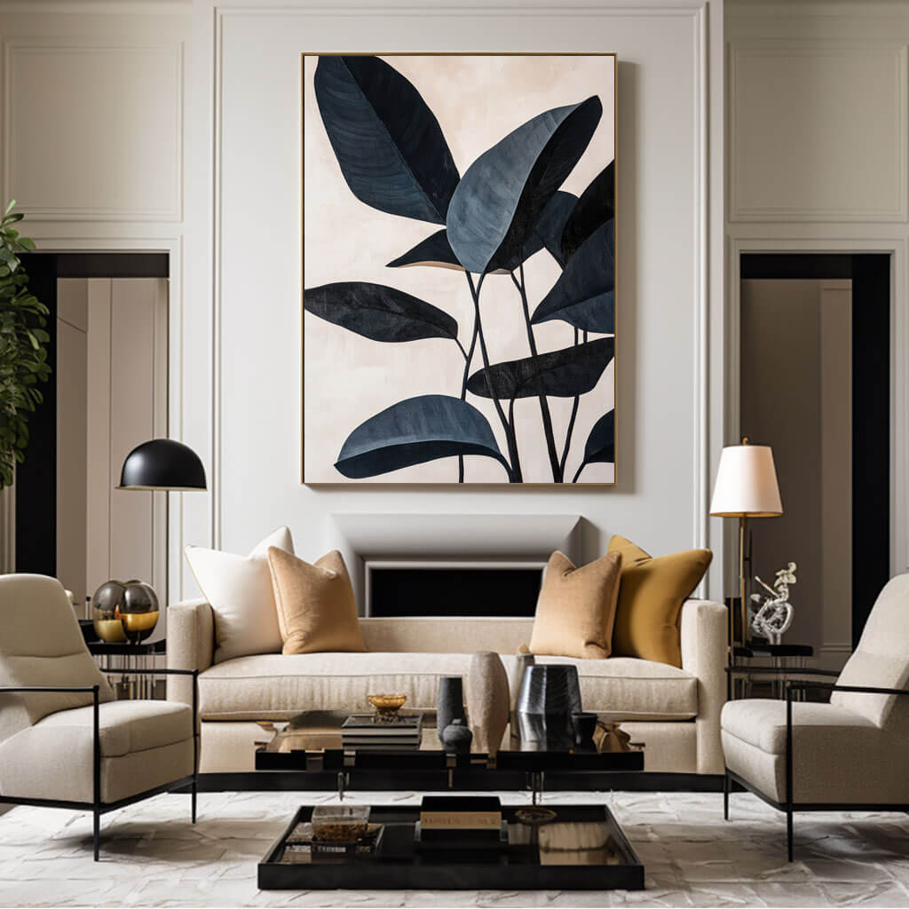 Textured Modern Botanical Leaf Painting | Minimalist Beige Wall Art for Living Room #AA 061