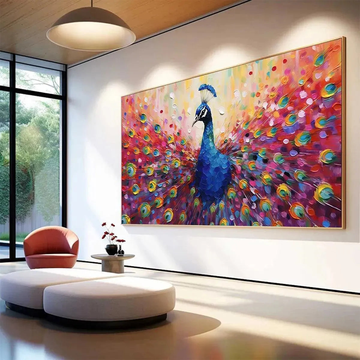 Vibrant Peacock Canvas Wall Art | Expressive Bird Painting #ZZ 247