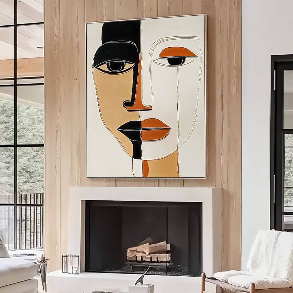 Modern Cubist Abstract Face Painting - Textured Portrait Wall Art#AA 064