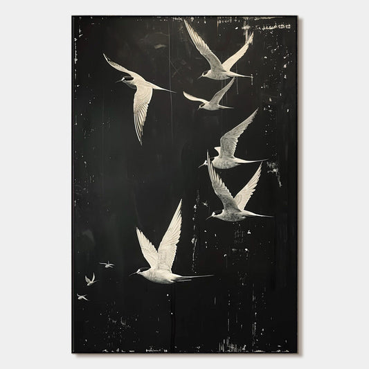 Black and White Flying Bird Painting - Minimalist Animal Wall Art #ZZ 262