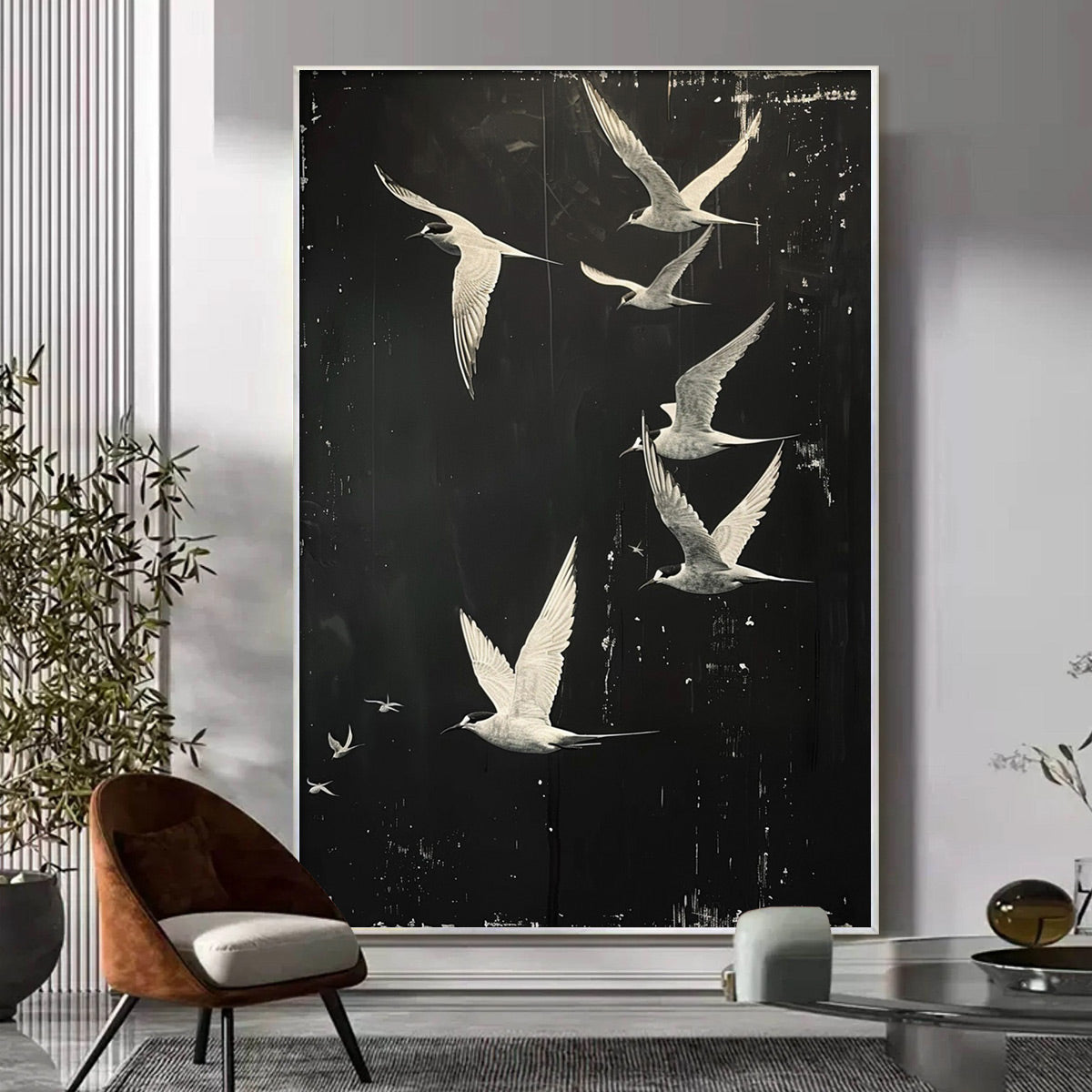 Black and White Flying Bird Painting - Minimalist Animal Wall Art #ZZ 262