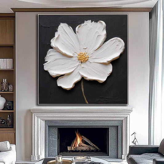 Minimalist Floral Painting | Elegant White Flower Wall Art