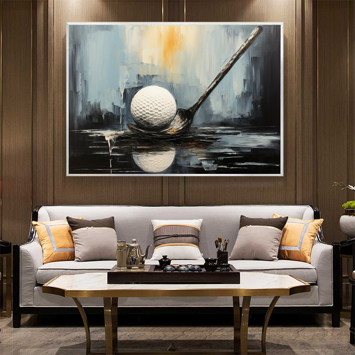 Modern Abstract Golf Painting - Large Hand-Painted Sports Wall Art on Canvas #AA229