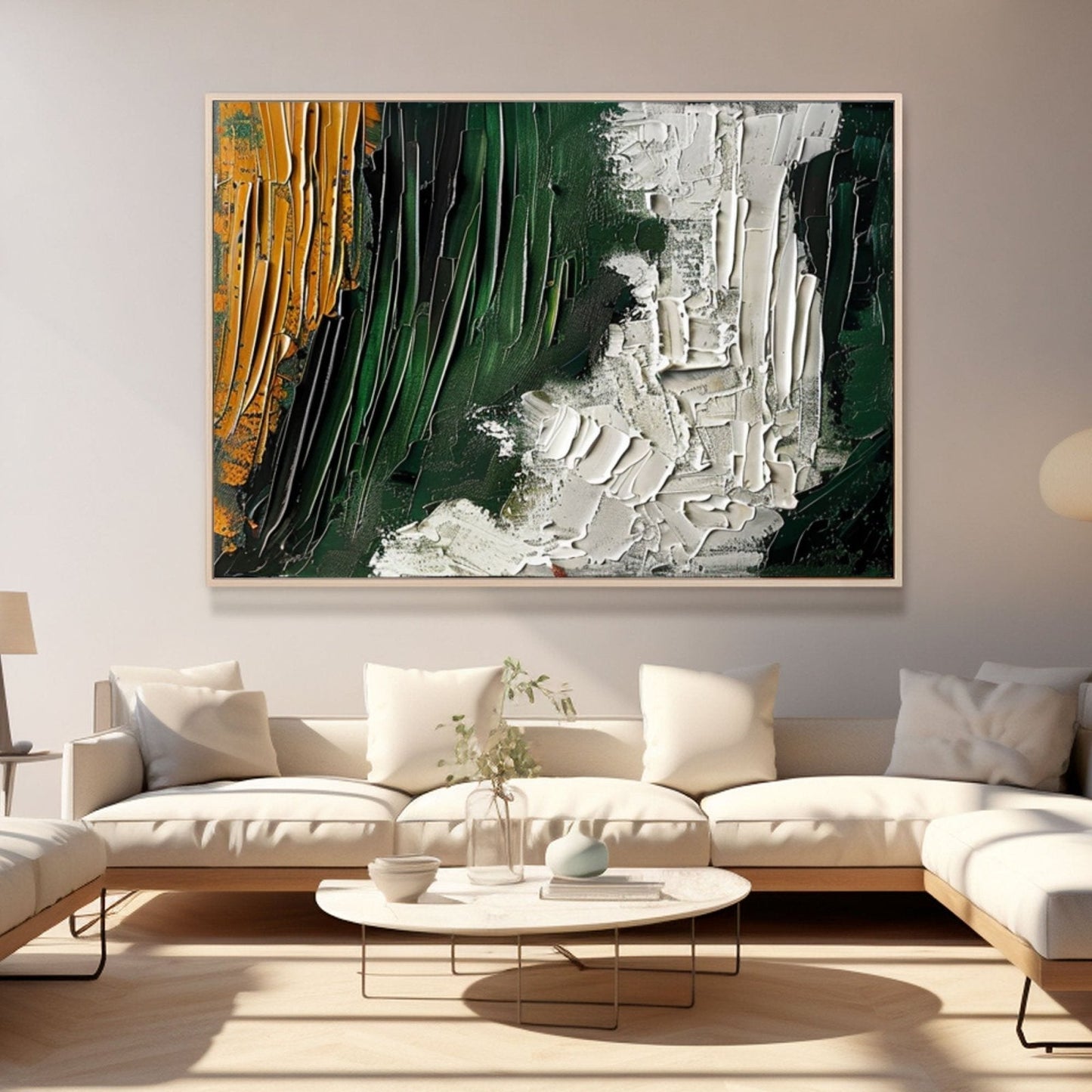 Large Green and White Abstract Oil Painting | Wall Art Decor#TC 230