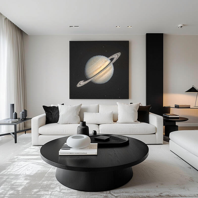 Modern Space Art Canvas | Minimalist Saturn Planet Painting#AA 035