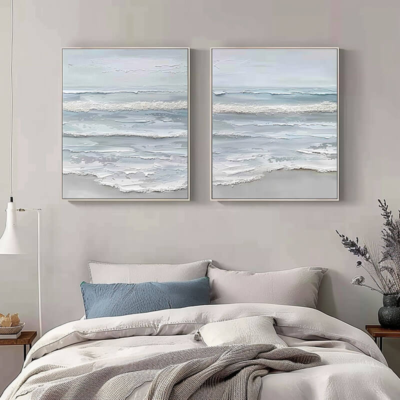 Textured Ocean Seascape Diptych - Set of 2 Canvas Oil Paintings #AA 068