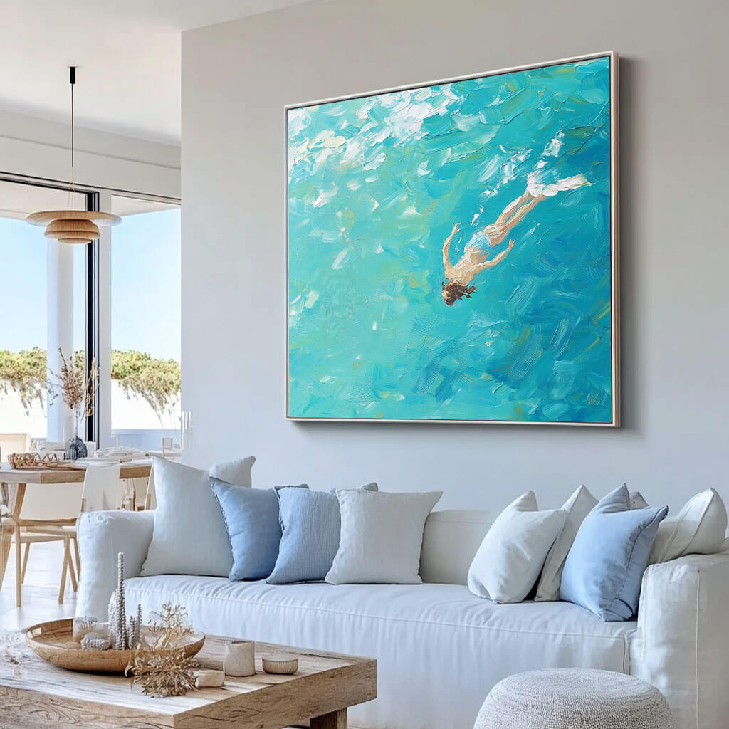 Textured Swimmer Oil Painting - Impasto Ocean Beach Wall Art #AA 071