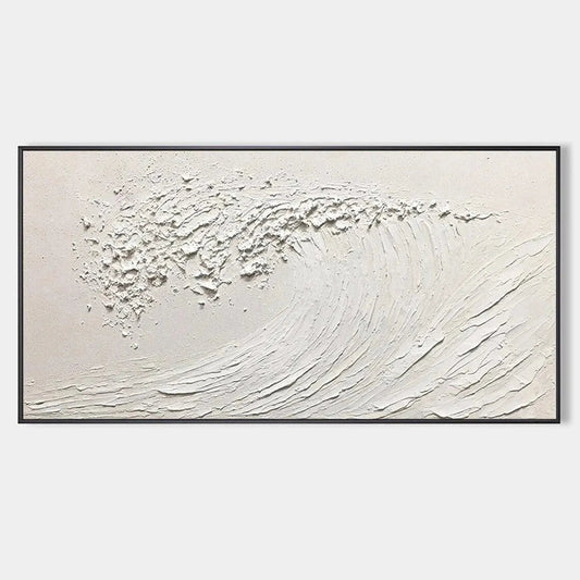 Minimalist White Ocean Wave Painting - Textured Seascape Wall Art #ZZ 254