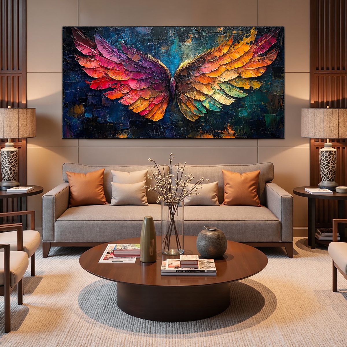 Large colorful angel wings hand-painted vibrant abstract oil painting on canvas #AA181