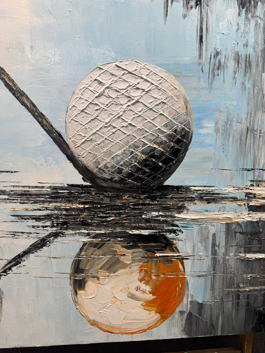 Modern Textured Golf Ball & Club Art - Large Hand-Painted Impasto Sports Oil Painting on Canvas #AA236