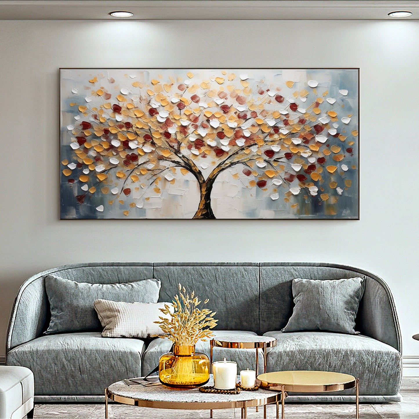 Minimalist Tree of Life Oil Painting - Large Textured Neutral Landscape Canvas Art #ZZ179