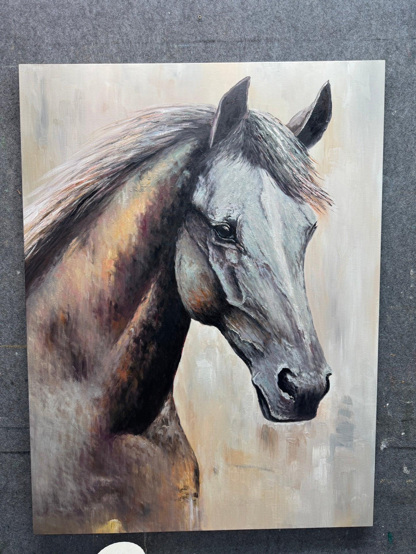 Minimalist Abstract Black Horse Oil Painting - Textured Hand-Painted Equestrian Art #ZZ021