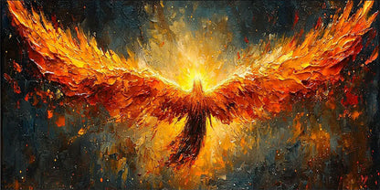 Phoenix Rising Textured Oil Painting - Large Hand-Painted Fiery Mythical Bird Wall Art on Canvas #ZZ007
