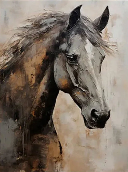 Minimalist Abstract Black Horse Oil Painting - Textured Hand-Painted Equestrian Art #ZZ021