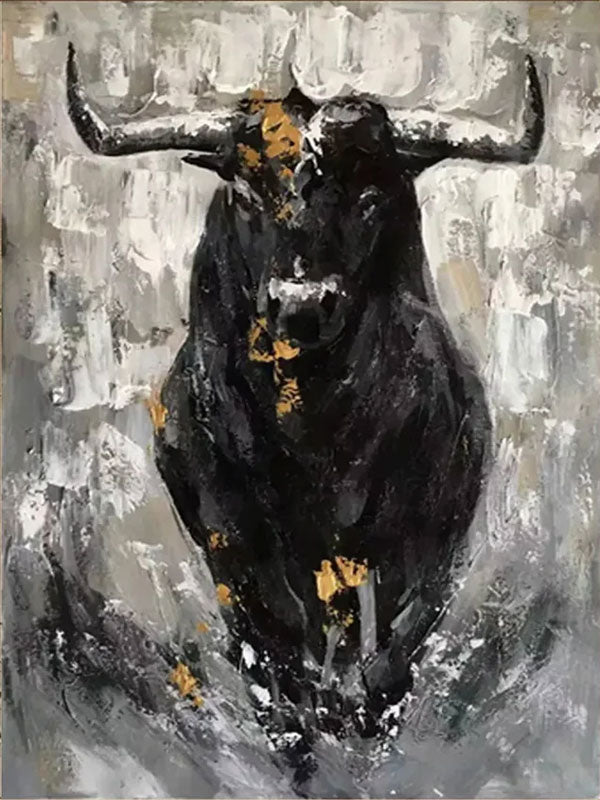 Powerful Abstract Bull Canvas Art - Large Hand-Painted Animal Oil Painting for Office Decor #ZZ024