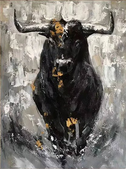 Powerful Abstract Bull Canvas Art - Large Hand-Painted Animal Oil Painting for Office Decor #ZZ024