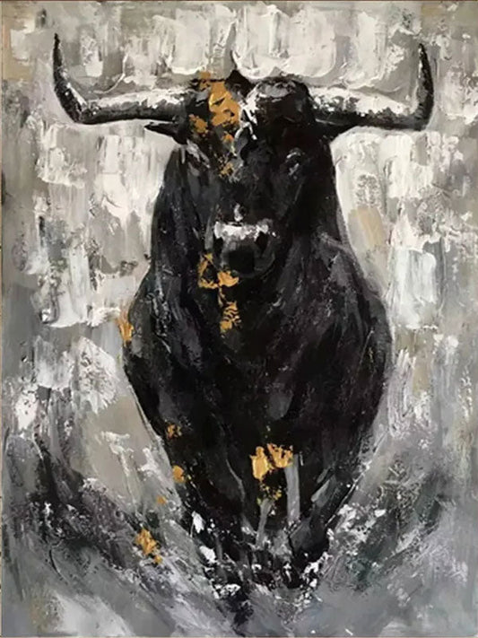 Powerful Abstract Bull Canvas Art - Large Hand-Painted Animal Oil Painting for Office Decor #ZZ024
