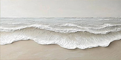 Large hand-painted textured beach wall art with neutral abstract ocean wave detail
