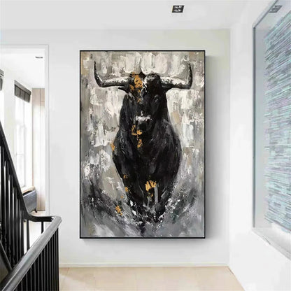 Powerful Abstract Bull Canvas Art - Large Hand-Painted Animal Oil Painting for Office Decor #ZZ024