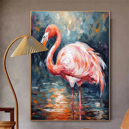 Pink Flamingo Wall Art - Large Hand-Painted Textured Bird Oil Painting on Canvas for Modern Home Decor #ZZ209