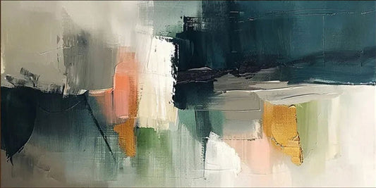 Modern Abstract Wall Art for Living Room - Large Horizontal Hand-Painted Canvas Painting #ZZ107