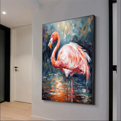 Pink Flamingo Wall Art - Large Hand-Painted Textured Bird Oil Painting on Canvas for Modern Home Decor #ZZ209