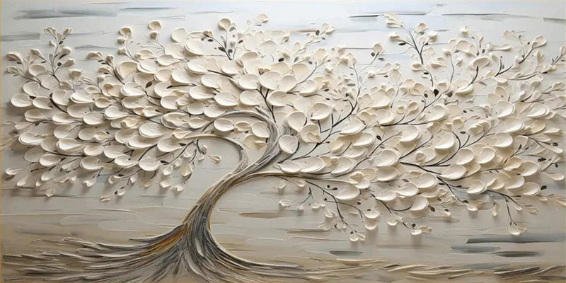 Oversized Abstract Tree Painting - Large Beige Textured Horizontal Wall Art on Canvas #ZZ142