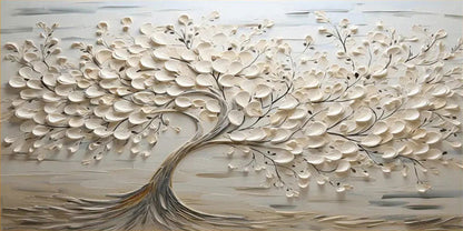 Oversized Abstract Tree Painting - Large Beige Textured Horizontal Wall Art on Canvas #ZZ142