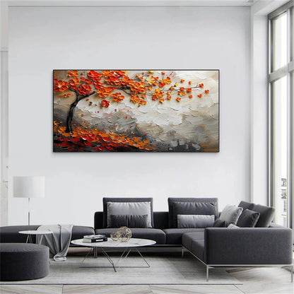 Modern Textured Tree Oil Painting - Large Abstract Orange Foliage Wall Art on Canvas #JJ302