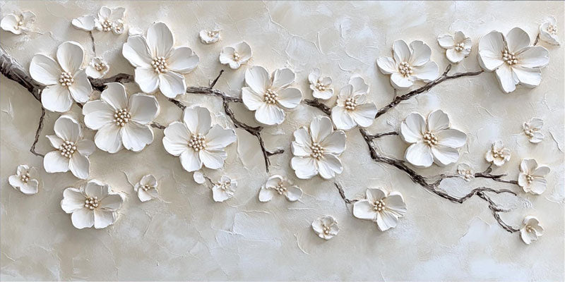 Minimalist Abstract Cherry Blossom Oil Painting - 3D Textured Hand-Painted Floral Wall Art #ZZ146