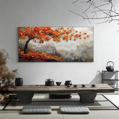 Modern Textured Tree Oil Painting - Large Abstract Orange Foliage Wall Art on Canvas #JJ302