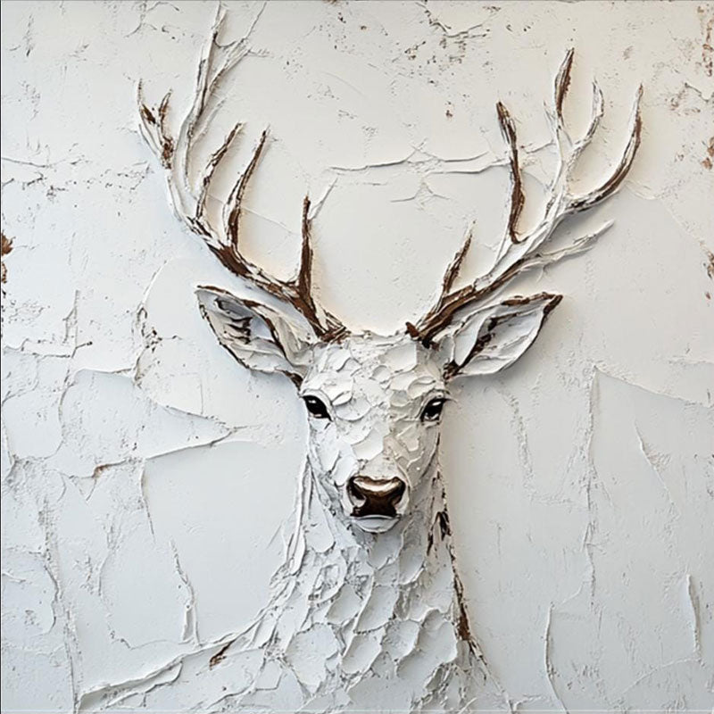 Modern White Plaster Art Deer - Large Textured Stag Painting Minimalist Wall Art on Canvas #ZZ147
