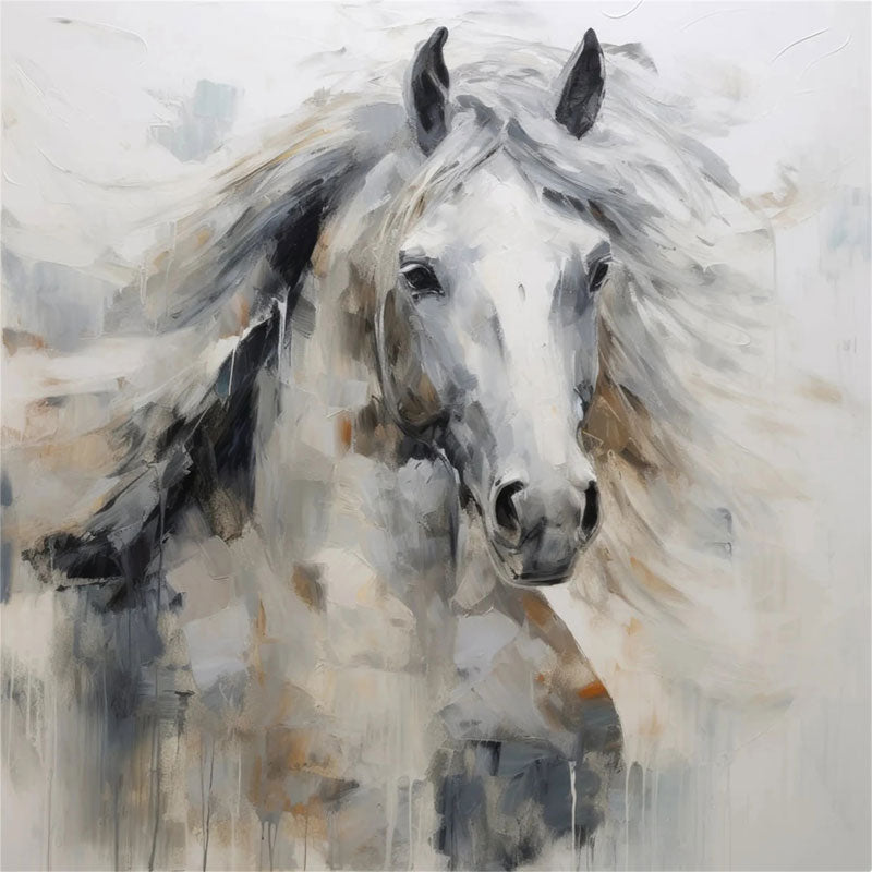 Minimalist Textured White Horse Oil Painting - Large Modern Hand-Painted Equine Canvas Art #ZZ152