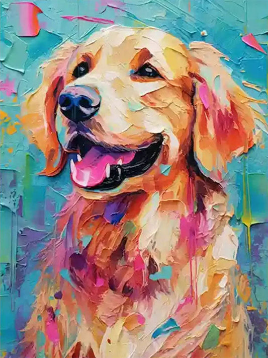 Minimalist Abstract Golden Retriever Oil Painting - Colorful Textured Hand-Painted Dog Art #ZZ157